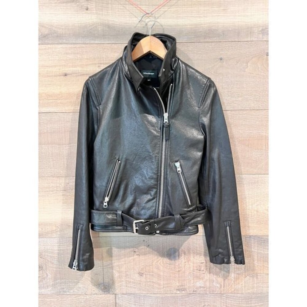 MACKAGE Miela-N Black Supple Leather Belted Moto Jacket size XS